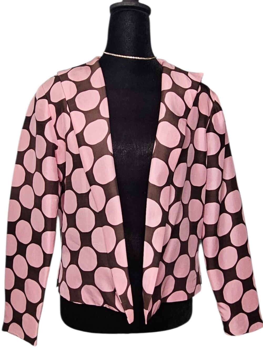 VINTAGE SILK CLUB PETITE Pink & Black Polka Dot Cropped Blazer/Jacket M-Petite